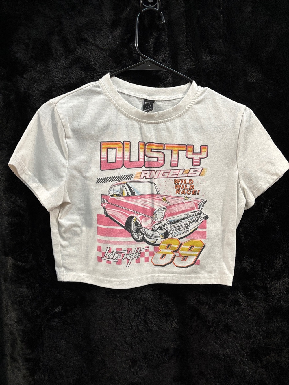 Dusty Angels White & Pink Graphic Crop Silhouette Tee